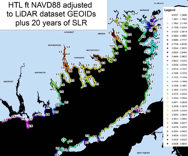 HTL elevations around Buzzards Bay