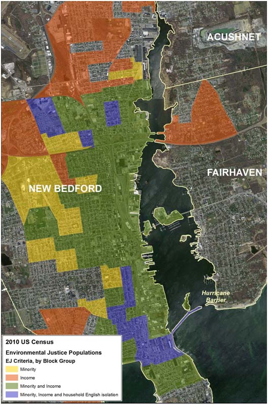 Environmental justice areas around New Bedford Harbor